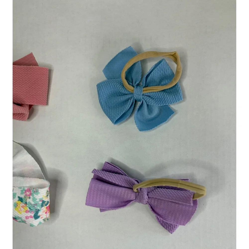 Lot of 7 Baby Girl Headbands Hair Bows Floral Alphabet Solid Textured‎ Stretch
